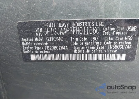 2014 Subaru Impreza 2.0I из США, поврежденный, VIN JF1GJAA63EH011660